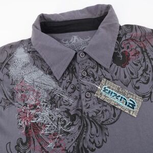 Elixir Graphic Print Cotton Polo Shirt Charcoal Mens XL PS652BL